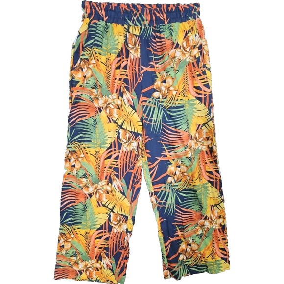 Panama Jack Pants - Panama Jack Women's Small Elastic Waist Floral Wide Leg Pants Linen Blend NWT